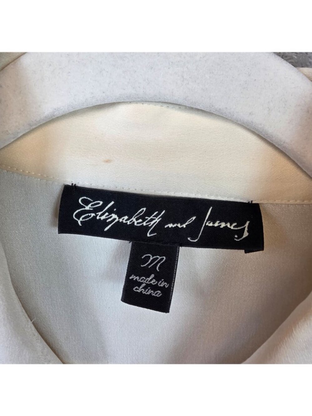 Elizabeth And James Blouse Womens M Cream Long Sleeve Beaded Rhinestone Silk Top - Picture 3 of 11